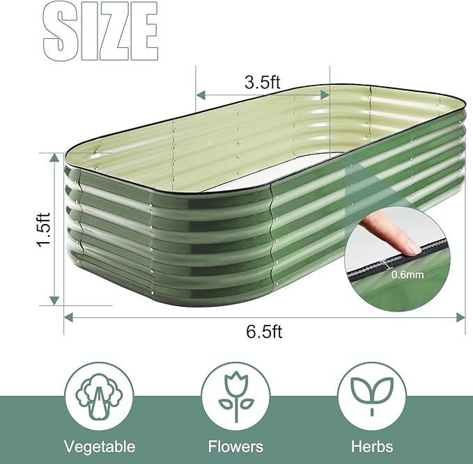Galvanized Steel Raised Garden Bed 8x2ft Oval - 17 Tall 9-in-1 Modular Planter Box for Vegetables/Flowers Rust-Proof Metal Outdoor Planters Rubber Edging (Green)
