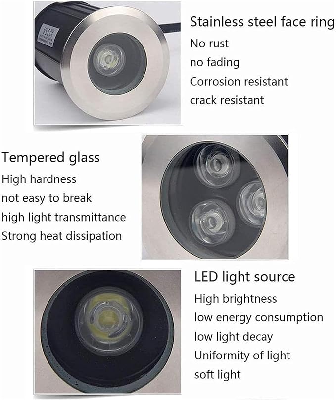 Outdoor Fountain Landscape Lamp IP68 Waterproof Garden Buried Lights AC 12V Low Voltage Underwater Pond Light 30° Beam Angle Waterfall Recessed SpotlightWhite Light 3w75mm