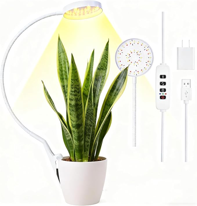 VC.Formark Clip On Plant Grow Lights for Indoor Plants Small Potted - Full Spectrum 3 Modes 10-Level Dimmer 3/9/12H Timer &amp Durable Metal Gooseneck for SucculentsHerbs