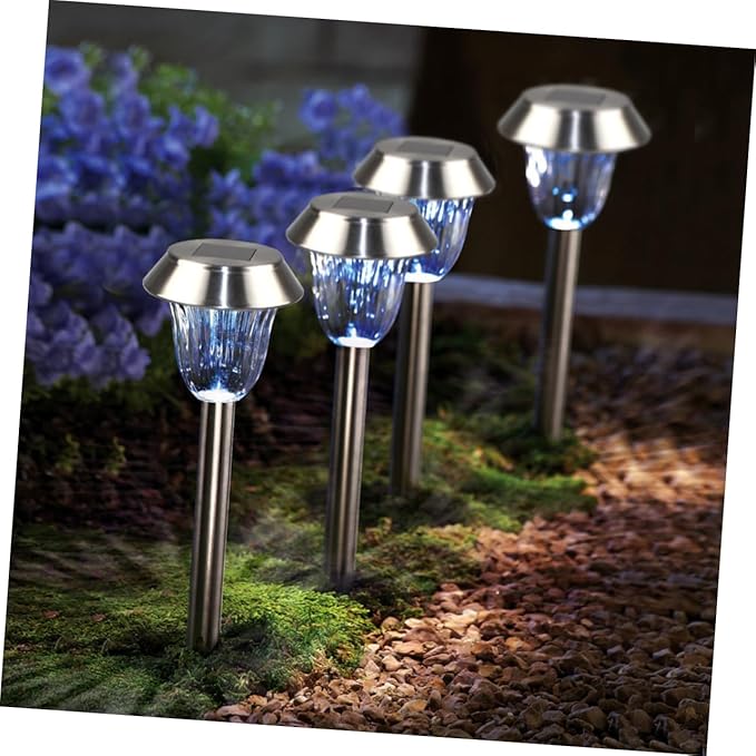 Toyvian 4pcs Led Solar Garden Lights Stainless Steel Lawn Lamp Landscape Lights for Outdoor Decor Easy Install