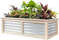 Wood Garden Raised Bed Outdoor Plant Box Planters for Outdoor Plants with Galvanized Metal for Herbs Vegetables Flowers Great Patio Deck Balcony 4X2FT