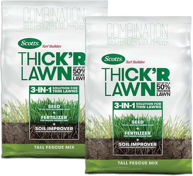 Scotts Turf Builder Thick'R Lawn Tall Fescue Mix Combination Seed Fertilizer and Soil Improver Thickens Thin Grass 12 lbs. (2-Pack)