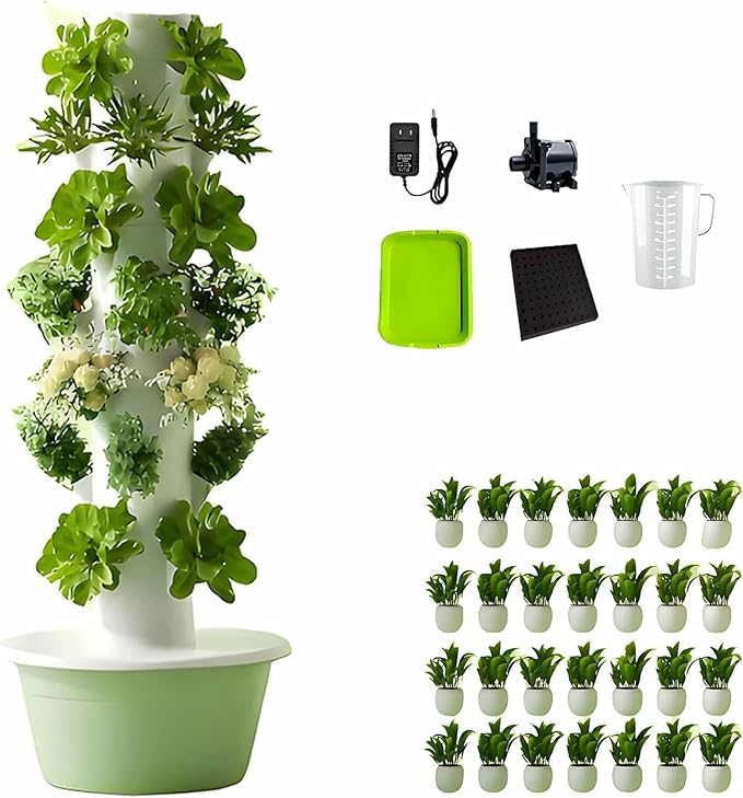 Hydroponics Growing System Vertical Tower Kit with Hydrating Pump and Movable Water Tank Plant Aeroponic Tower Hydroponics System for Herbs Fruits Vegetables-*