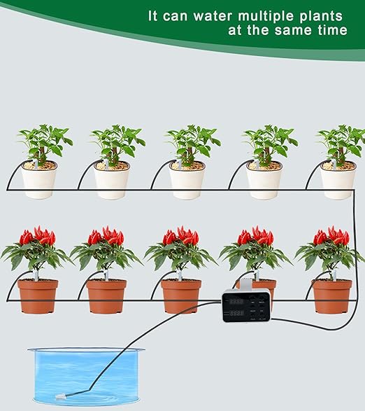 Automatic Plant Watering System Indoor Self Watering Device with Large Display for 15 Potted Plants Drip Irrigation System for Vacation