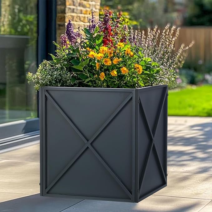 SUNNYPARK Large Metal Planter Box 17”x 17”x 18” Square Modern Grey Metal Planter Box Heavy Duty with Drainage Holes for Outdoor Garden Patio