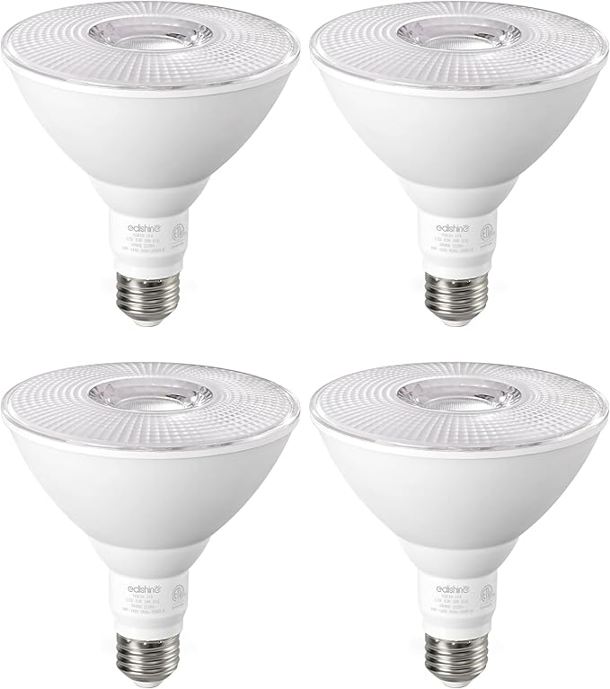 EDISHINE 120V Spotlights Outdoor Plug in Outdoor Flood Stake Lights Waterproof Landscape Lights Socket LED PAR38 Flood Light Bulb 4 Pack Dimmable Light Bulb E26 5000K