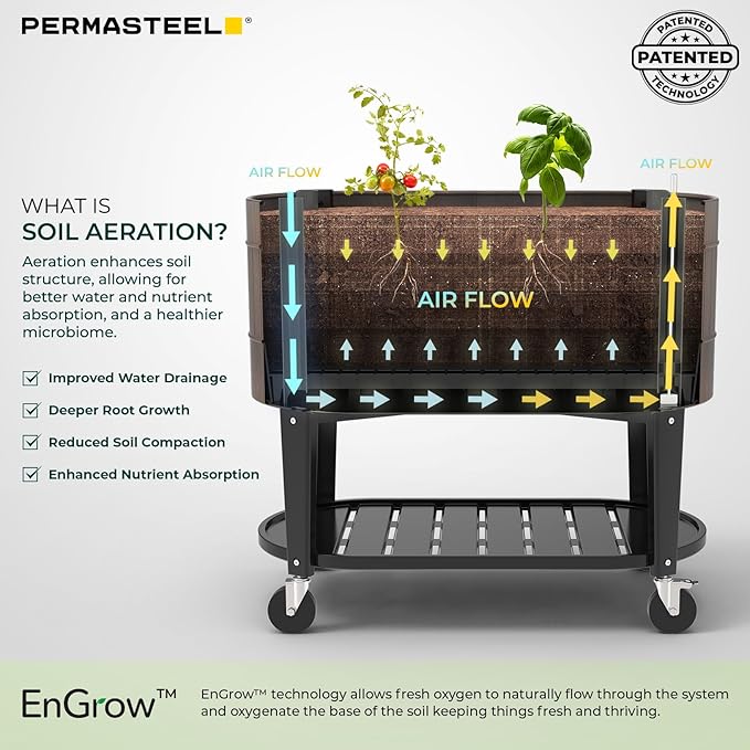 Permasteel Raised Garden Bed with Legs 40×20×37 in Planter Box with EnGrow™ TrueSoil™ Technology for Vegetables Flowers Herbs and Fruit Outdoor Indoor Storage Shelf Wood Brown