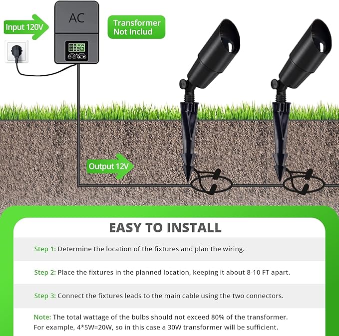 wowlite Matte Black Aluminum Outdoor Spot Lights with 4 Light Bulbs 5W 2700K Warmlight 12V Low Voltage Landscape Lighting Fixture IP65 Waterproof LED Uplights for Garden Courtyard Pathway 4 Pack