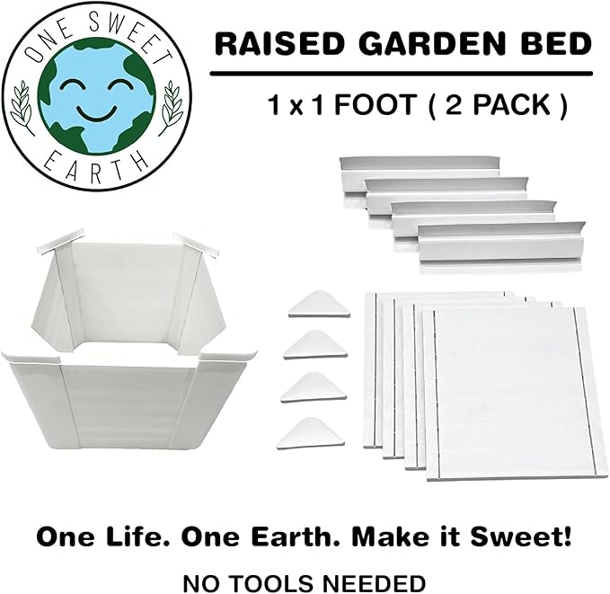 Raised Garden Bed - 1x1 ft Planter Box - White HDPE - No Tools Needed - DIY Kit for Urban Gardening Flowers Herbs &amp Vegetables - Made in The USA - 2 Pack
