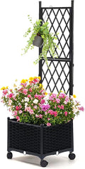 lalahoni Planter with Trellis 4ft Tall Trellis Planter Box with Lockable Wheels for Outdoor Plants Tomato Flower Vegetable Herb Vine Resin Self-Watering Raised Bed with Trellis &amp Drainage Hole