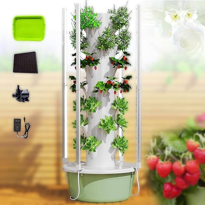Home Hydroponic Grow Tower Kit w/Foldable LED: Smart Indoor Garden System w/Auto Water Cycle Perfect for Growing Strawberries Vegetables Leafy Plants &amp Herbs (9 Layer)
