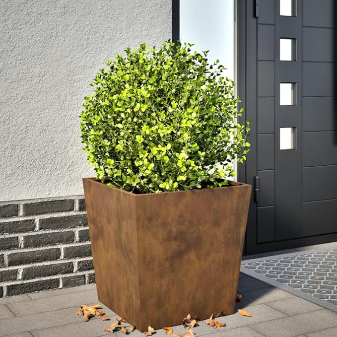 19.7 in Weathered Steel Square Raised Garden Planter Rust-Look Outdoor Flower Bed for Balcony Patio Large Metal Box Holds Veggies &amp Herbs