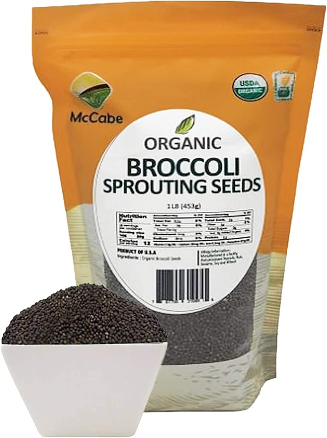 McCabe Organic Broccoli Sprouting Seeds for Microgreens - Organic Broccoli Seeds for Sprouting | Rich with Fiber &amp Minerals | USDA and CCOF Certified | Product of USA | 1Lbs
