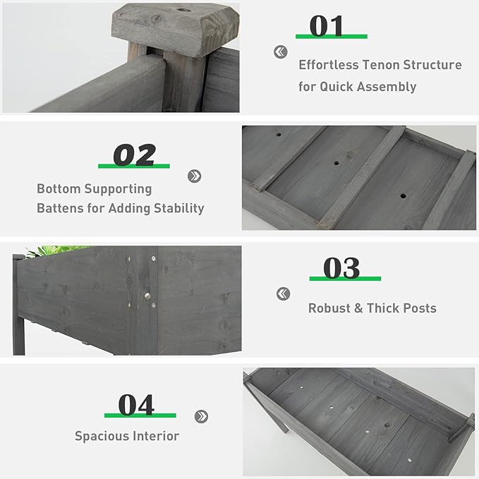 Giantex Raised Garden Bed Elevated Planter Box with Legs Drain Holes Wood Planter Raised Beds for Vegetables Flower Herb Standing Plant Grow Container for Backyard Patio 48 Lx22 Wx30 H