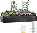 Metal Raised Garden Bed 8x4x1.5Ft Tall Outdoor Large Metal Galvanized Planter Boxes Kit for Vegetables Flowers and HerbsGarden Beds with 2Pcs Tomato Cage 1Pc GlovesBlack
