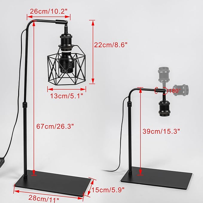 15ft Timer Cord Black Metal with Cage Shade Free Standing Plants Grow Stand Light 10W 4500K Full Spectrum Bulb Included Adjusted Height Retro Style