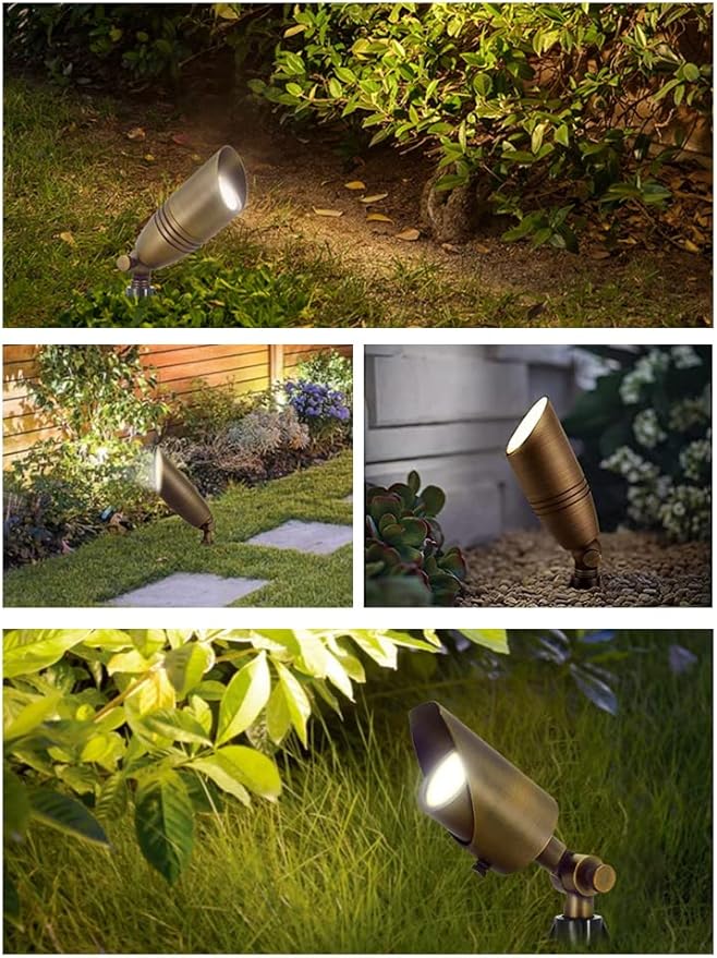 12V Low Voltage Landscape Spotlights Outdoor Solid Brass Directional Uplights Ground Stake Spot Up Landscape Lighting Fixture for Garden Patio(6 Pack Without Bulb)