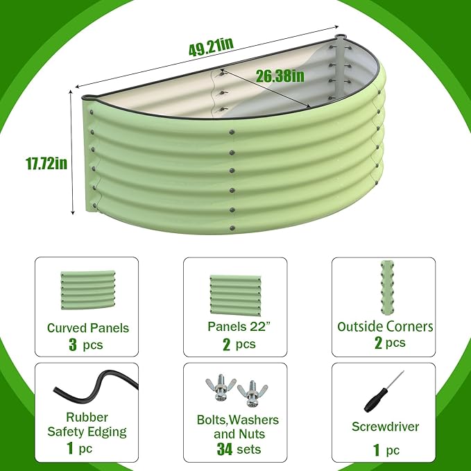 aboxoo Round Raised Garden Bed Kit 17 Tall Large Bottomless Galvanized Raised Bed for Growing VegetablesSucculentsFlowers Planter Boxes Outdoor（Green