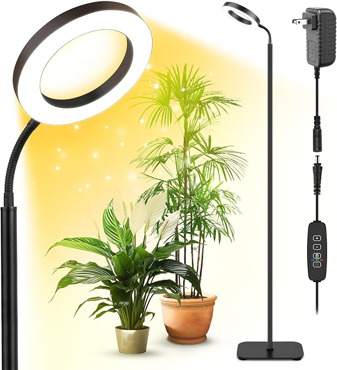 Plant Grow Light 20W Growing Lights for Indoor Plants Full Spectrum LED Floor Lamp with Height Adjustable Stand Auto Timer 3/9/12H10 Dimmable Brightness for Small Large Tall Plants Growth