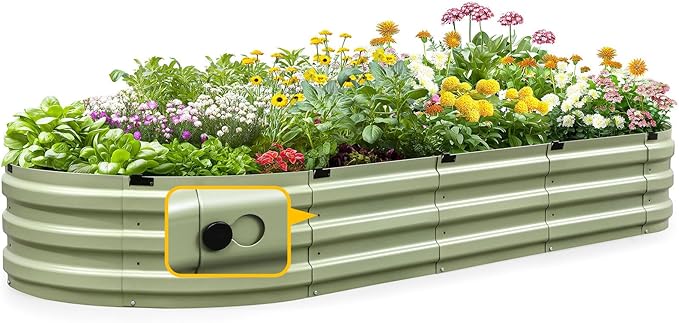 KING BIRD Raised Garden Bed Kit 2025 Upgraded Quick-Setup Galvanized Planter Garden Box Outdoor for Gardening Vegetables Flowers 94x36x12 in Olive Green