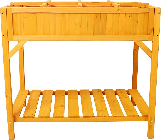 Raised Garden Bed with Legs Wooden Elevated Planter Box with 8 Grids Divider Protective Liner Standing GPlanter Bed for Vegetables Flowers Herbs on Deck Patio Backyard