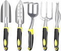 DINGFAN Gardening Tools 5 Piece Gardening Tools Set Aluminum Garden Hand Tools Kit Shovel Transplant Trowel Rake Cultivator Weeding Fork Weeder for Gardener