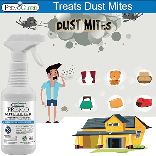 Premo Guard Natural Mite Spray – Large 128 oz Bottle – Plant Based Treatment for Dust Spider Carpet Bird Rat Mites – Safe for Families Pet Home Bedding &amp Furniture When Used As Directed
