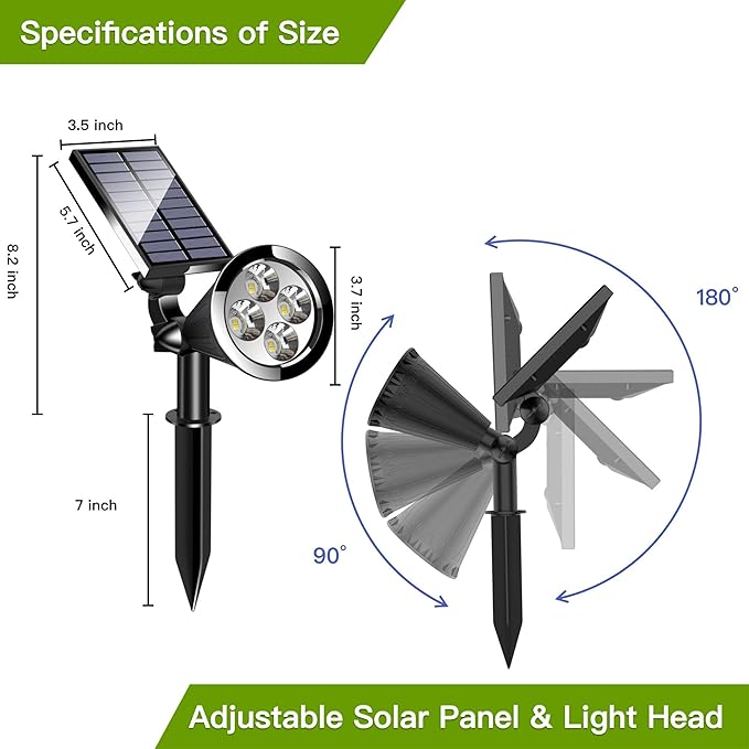 MEIHONG Solar Spot Lights - Outdoor Landscape Lights with Dusk to Dawn Sensor 2 Modes 3000K/6000K (4 Pack)