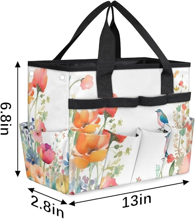 Garden Tool BagFloral Spring Flowers Bird Gardening Organizer Bag With Pockets Garden Tool Kit Storage Tote for Women Men Garden Tool Set Holder