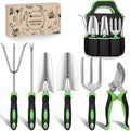 Yesker Gardening Tools 7-Piece Heavy Duty Garden Tool Set Gardening Supplies Gifts for Women Men Gardening Hand Tool Kit with Non-Slip Ergonomic Handle Durable Garden Bag Pruning Shears Black Green