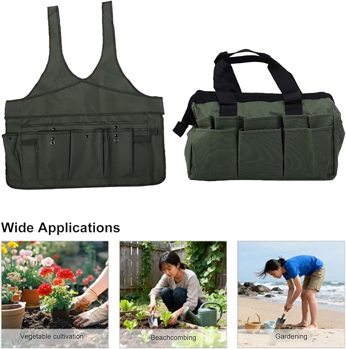 Gardening Tool Set Lightweight 9 Piece Ergonomic Hand Tool with Dual Head Hoe Rakes Shovels Apron Tote Bag for Home Lawn Farm Planting Weeding Birthday Gift for Women Men