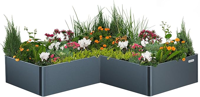 Vego garden Raised Garden Bed 17 Tall 83 x 83 L-Shaped Modern Raised Garden Beds Kit Metal Planter Box for Vegetables Flowers &amp Fruits Midnight Blue
