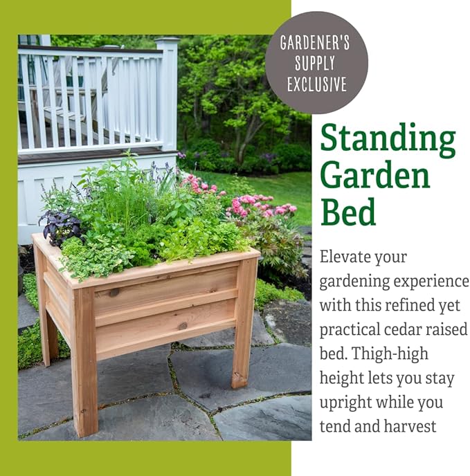 Gardener's Supply Company | Craftsbury Cedar Wood Elevated Raised Garden Bed 2ft x 3ft | Planter for Outdoor Vegetables Flowers Herbs for Small Space Urban Gardening Deck Patio Lawn