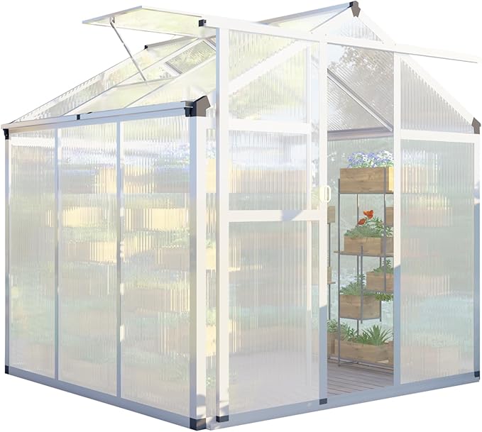 CQZY 6x6 FT Aluminum Greenhouse for OutsideSilver