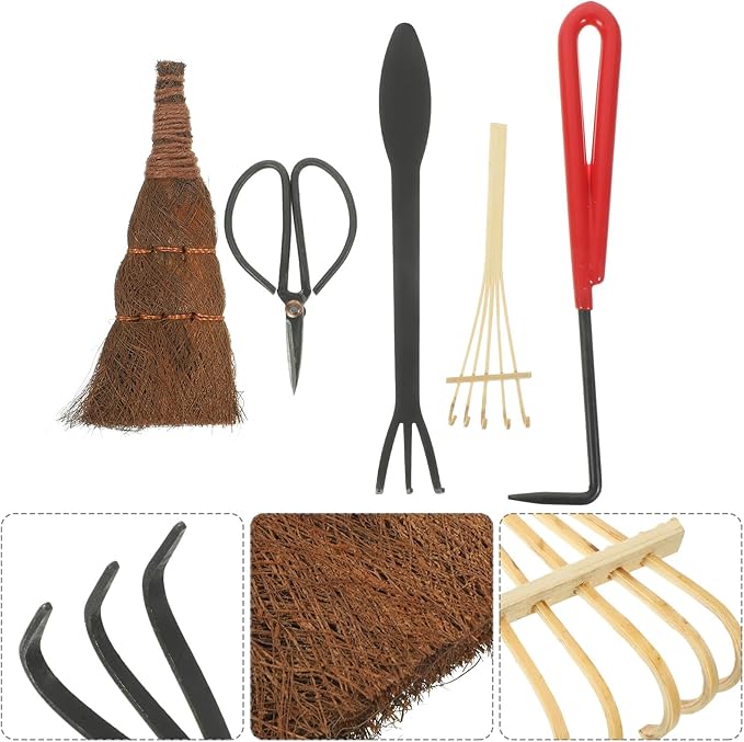 Garden Tool Set 5pcs Bonsai Pruning Scissors and Hand Tools Kit for Outdoor Gardening Soil Loosening Rake with Ergonomic Handles for Plant Maintenance