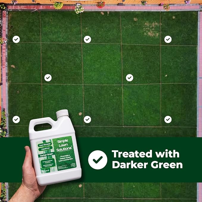 Simple Lawn Solutions - Liquid Iron Fertilizer Darker Green - Chelated Micronutrients - Concentrated Green Booster for Turf Grass Indoor Plants and Outdoor Garden (32 Ounce)