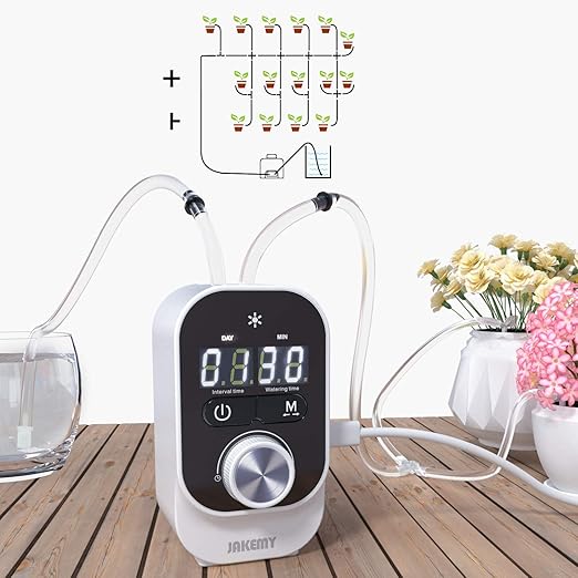 JAKEMY Automatic Drip Irrigation KitMini Size Big Power Houseplants Self Watering System with 1-23 Hour &amp 1-30 Day Interval Programmable Timerfor 15 Potted Plants Clear