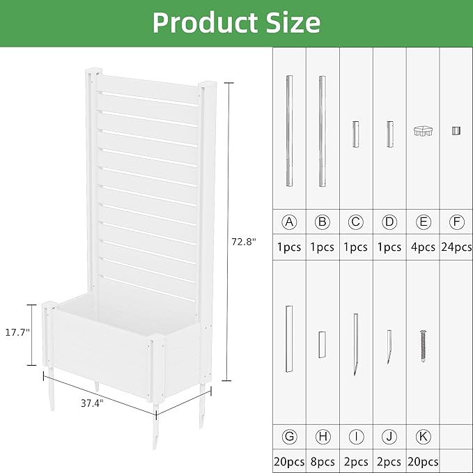Casaphoria Raised Garden Bed with Trellis 73x37x18 Planter Box with Open Bottom for Gardening Vegetables &amp Vines and Climbing Plants White
