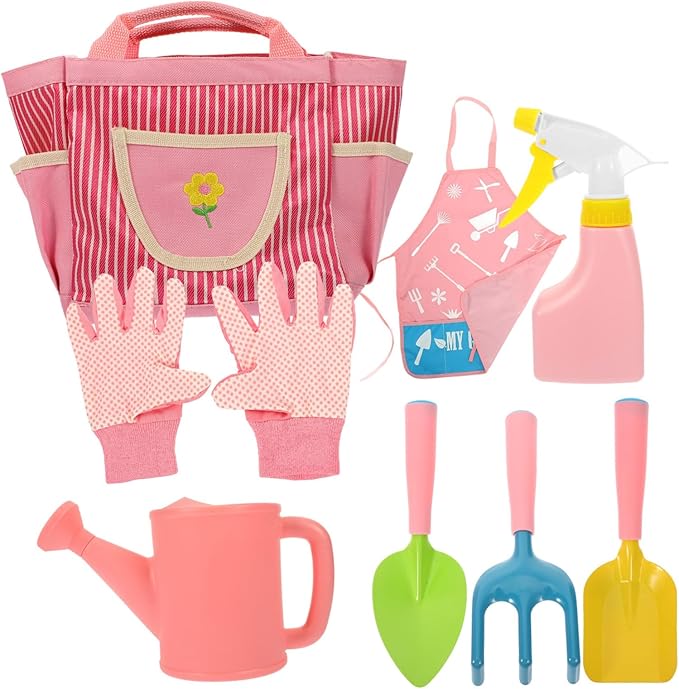 TOYANDONA 1set Boys and Girls Gardening Tool Set Shovel Rake Watering Can Gloves Apron and Tote Bag Garden Toys for Boys and Girls to Explore Nature and Learn Gardening Skills