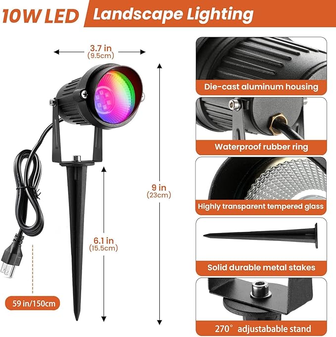 Junview Christmas Decorative RGB 12W Landscape Lights with Remote Control - Waterproof for Yard Garden Path (4Pack)