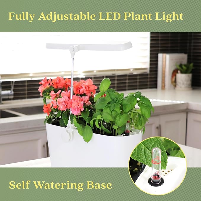 SunBlaster Nano Growlight Garden Indoor Herb Garden Countertop Planter Passive Hydroponic Sytem w/Dimmable LED Light Timer &amp Adapter Plus Gaia Green All Purpose Fertilizer