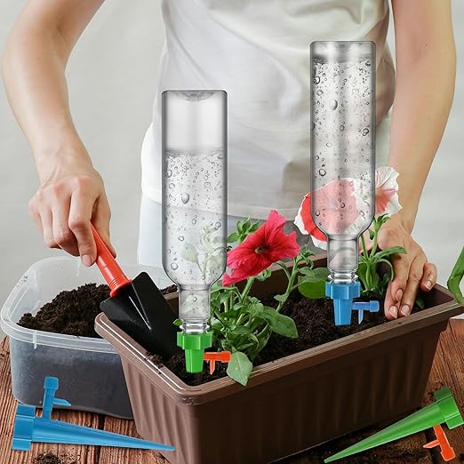 16 Set Plant Watering Devices with Self Watering Spikes and 26 oz Plastic Bottles Plant Waterer Devices with Adjustable Control Valve Switch Indoor Outdoor (Clear)