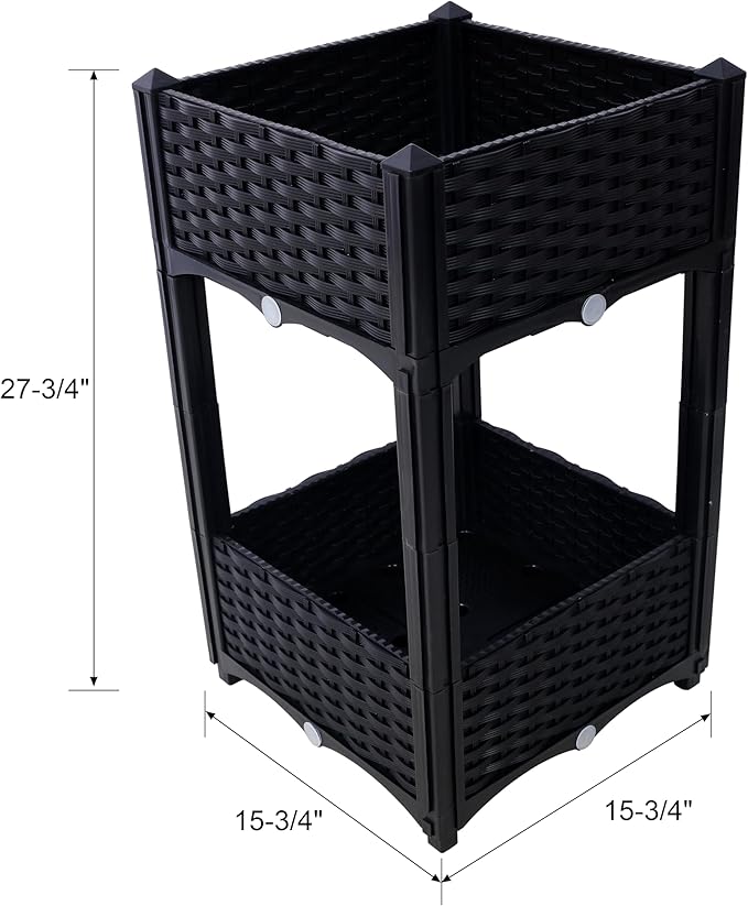 Planter Raised Beds - Elevated Planter Garden Box with Drainage Plug Raised Garden Beds for Vegetable/Flower/Herb Outdoor Standing Planter Beds Gardening Kit15.7x15.7x27.7 (Black)