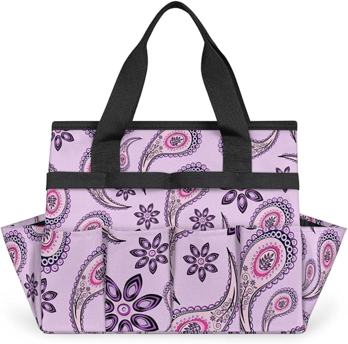 Garden Tool BagPaisley Flower Pattern Gardening Organizer Bag With Pockets Garden Tool Kit Storage Tote for Women Men Garden Tool Set Holder