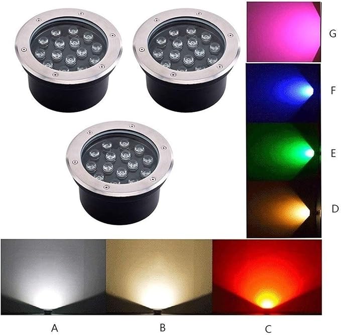 LED Buried Landscape Lights - Outdoor Beam Spotlight 85-265V Embedded Buried Lamp IP67 Waterproof Staircase Floor Aisle Illumination Stainless Steel Lights(RGB12W)