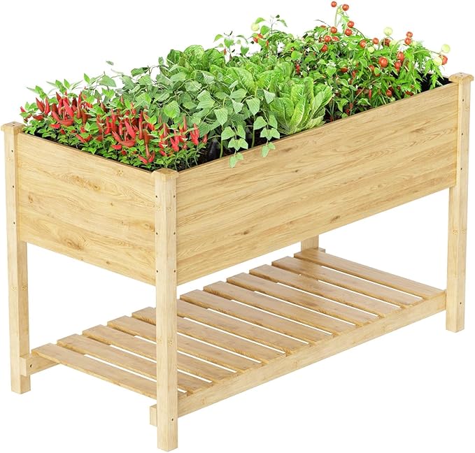 Kullavik Raised Garden Bed with LegsOutdoor Elevated Cedar Wood Planter Box with Storage Shelf220lb Capacity-Natural