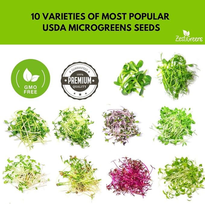 10 Variety Pack Microgreens Seeds - Broccoli Sunflower Pea Salad Mix Daikon Radish Kale Amaranth Spicy Salad Red Cabbage &amp Arugula. Grow Your own Microgreens with These Organic Seeds.