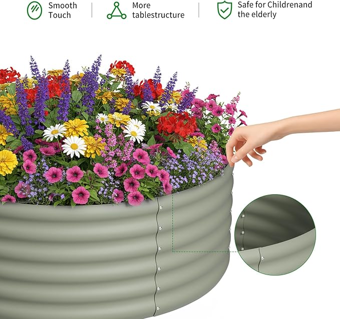 DDK Galvanized Raised Garden Bed Round Outdoor Planter Bed 4x4x1.5ft Metal Planter Box for Gardening and Planting2PackLG