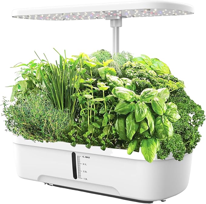 White 12-Pod Hydroponics Growing System Earthless Growing System Indoor Garden Herb Garden Kit Smart Hydroponic Garden with LED Grow Light &amp Automatic Timer Adjustable Height