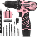 COMOWARE Pink Cordless Drill Set for Women 12V Lightweight Electric Screwdriver with 3/8 Keyless Chuck 1.5Ah Battery - Portable Power Drill Kit with Pink Tool Bag for Home DIY Projects